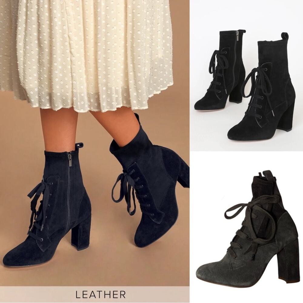 NEW Splendid Hacken Black Suede Leather Mid-Calf Lace-Up Boots